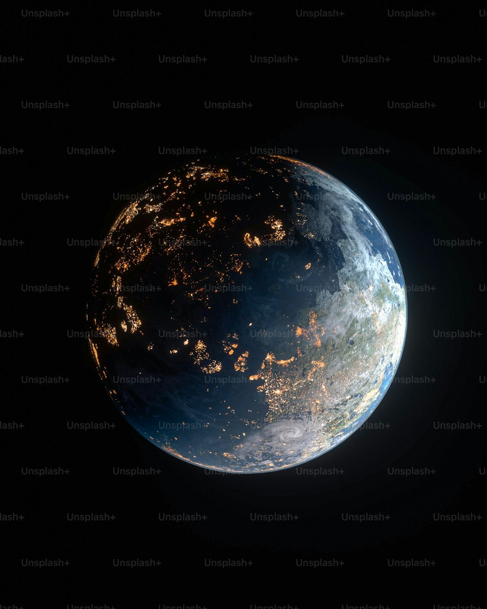 Una veduta della Terra dallo spazio di notte