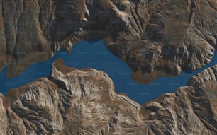 a satellite image of a lake surrounded by mountains