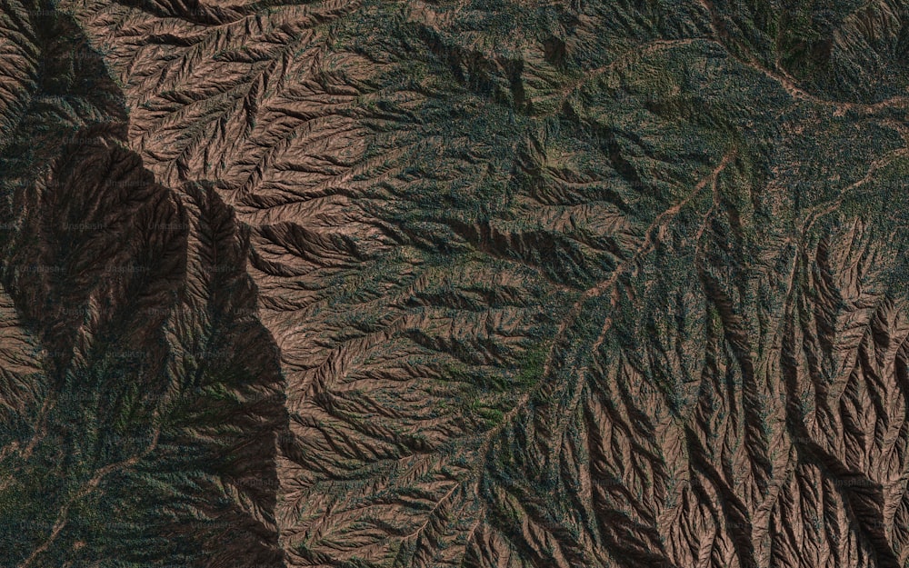 an aerial view of a mountain range with trees