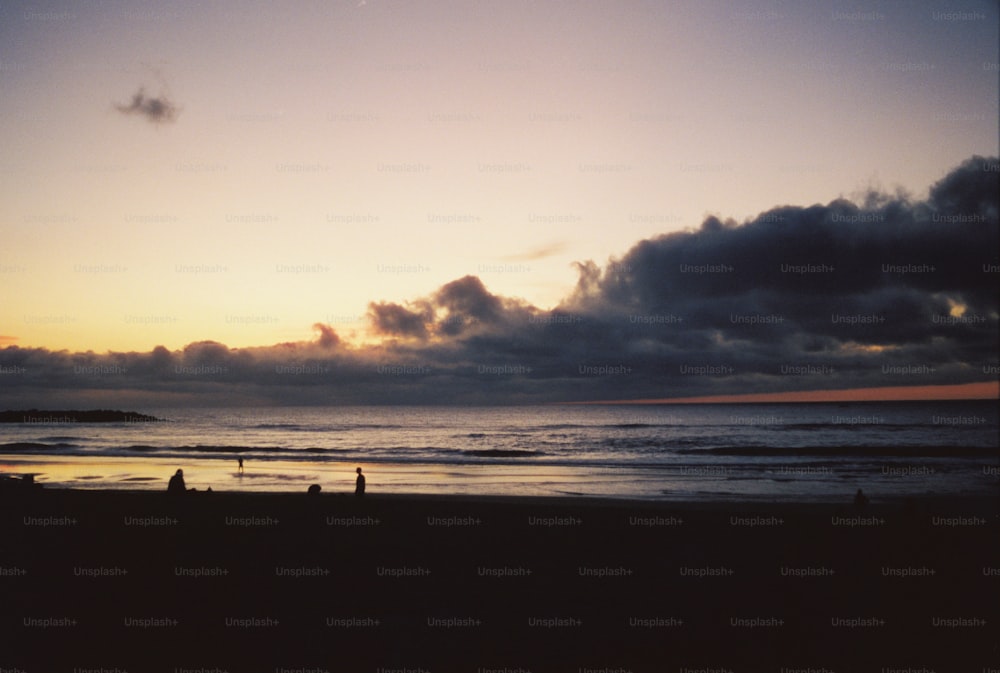un groupe de personnes debout sur une plage à côté de l’océan