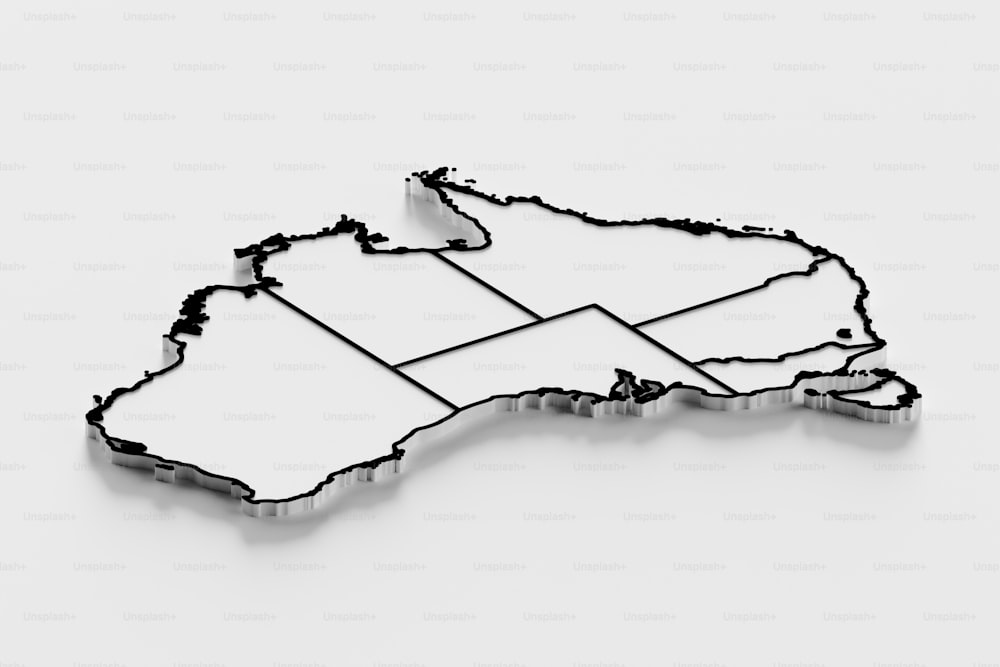 Una mappa in bianco e nero dell'Australia su sfondo bianco