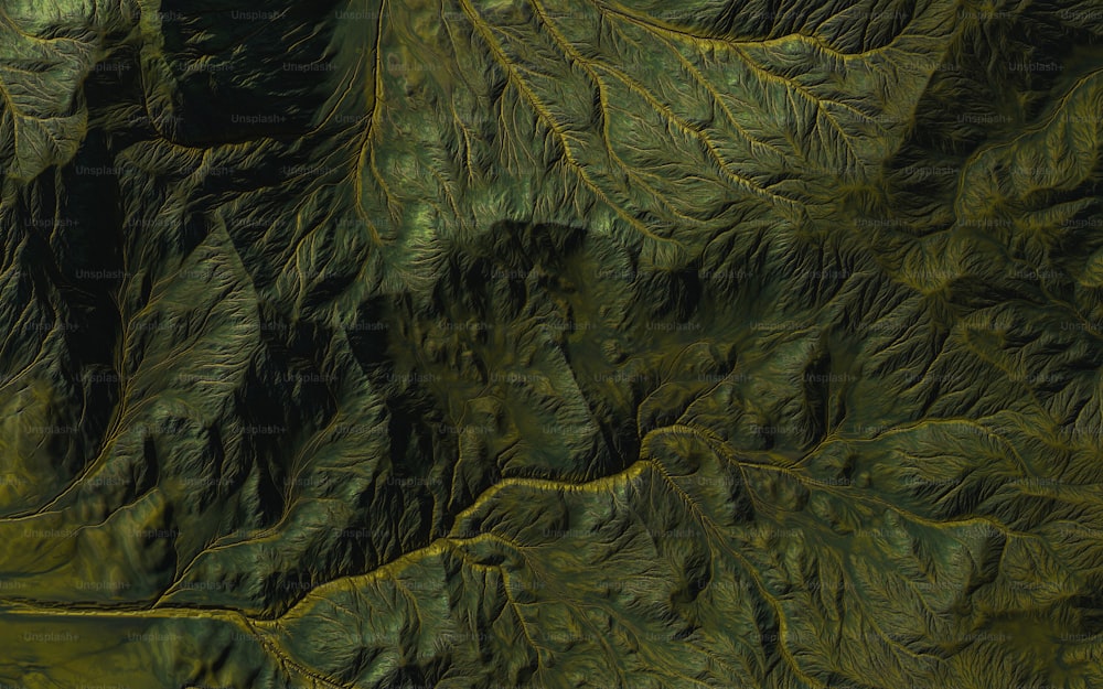 Una imagen satelital de una cadena montañosa verde