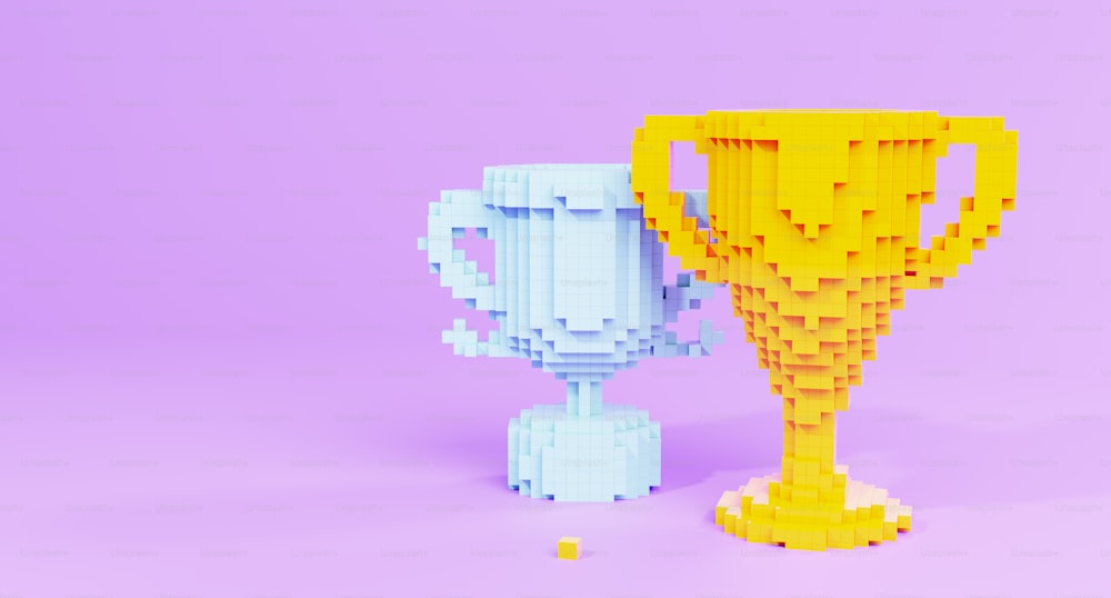 a yellow cup and a white cup on a purple background