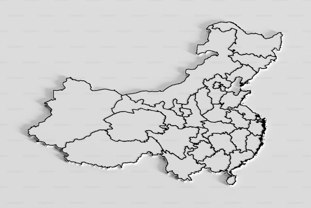 中国の国の白黒地図
