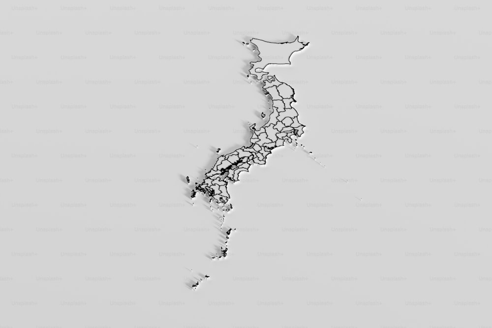 una foto in bianco e nero della forma di una mappa