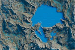 Un gran lago azul rodeado de montañas