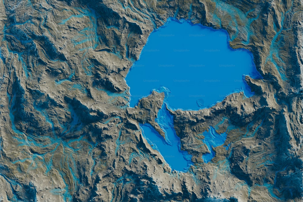 산으로 둘러싸인 크고 푸른 호수