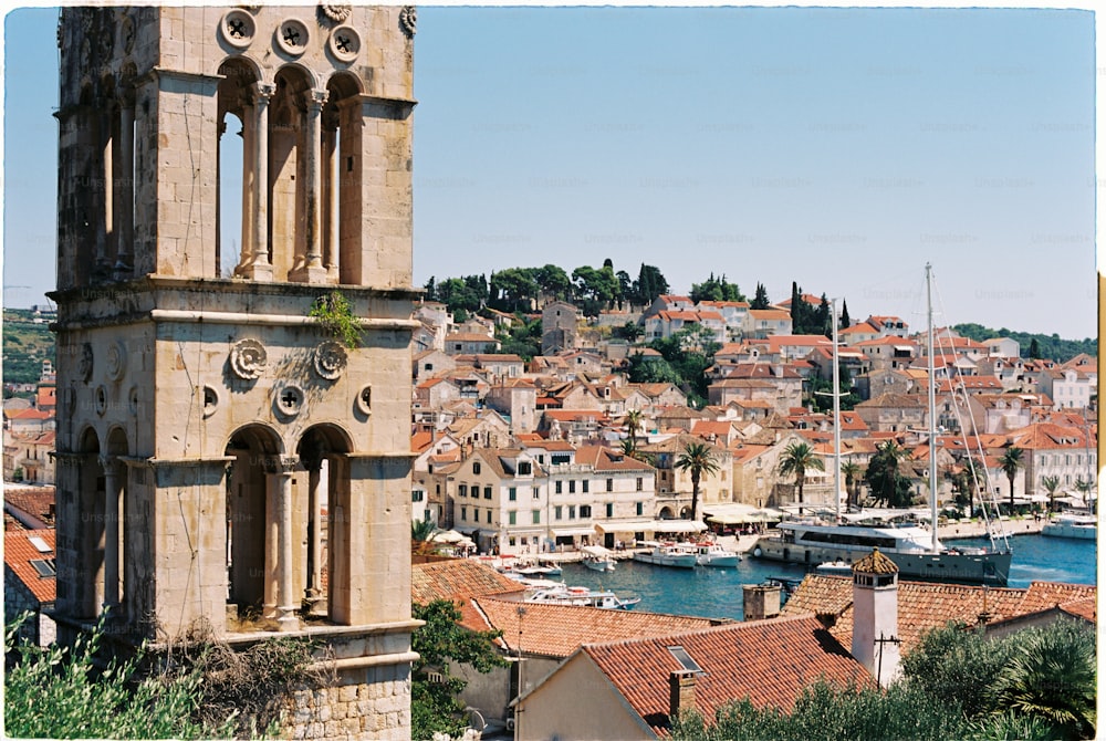 a view of a city with boats in the water