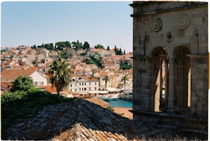 a view of a city with a clock tower