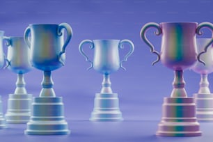 a row of trophies sitting on top of each other