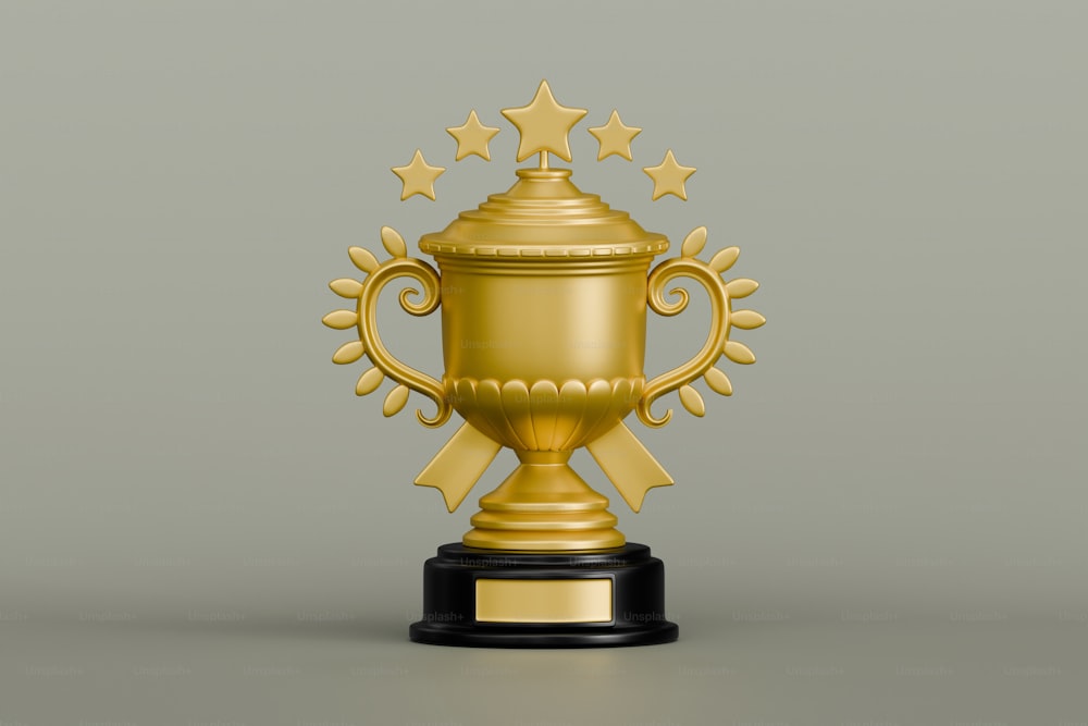 a golden trophy with stars on top of it