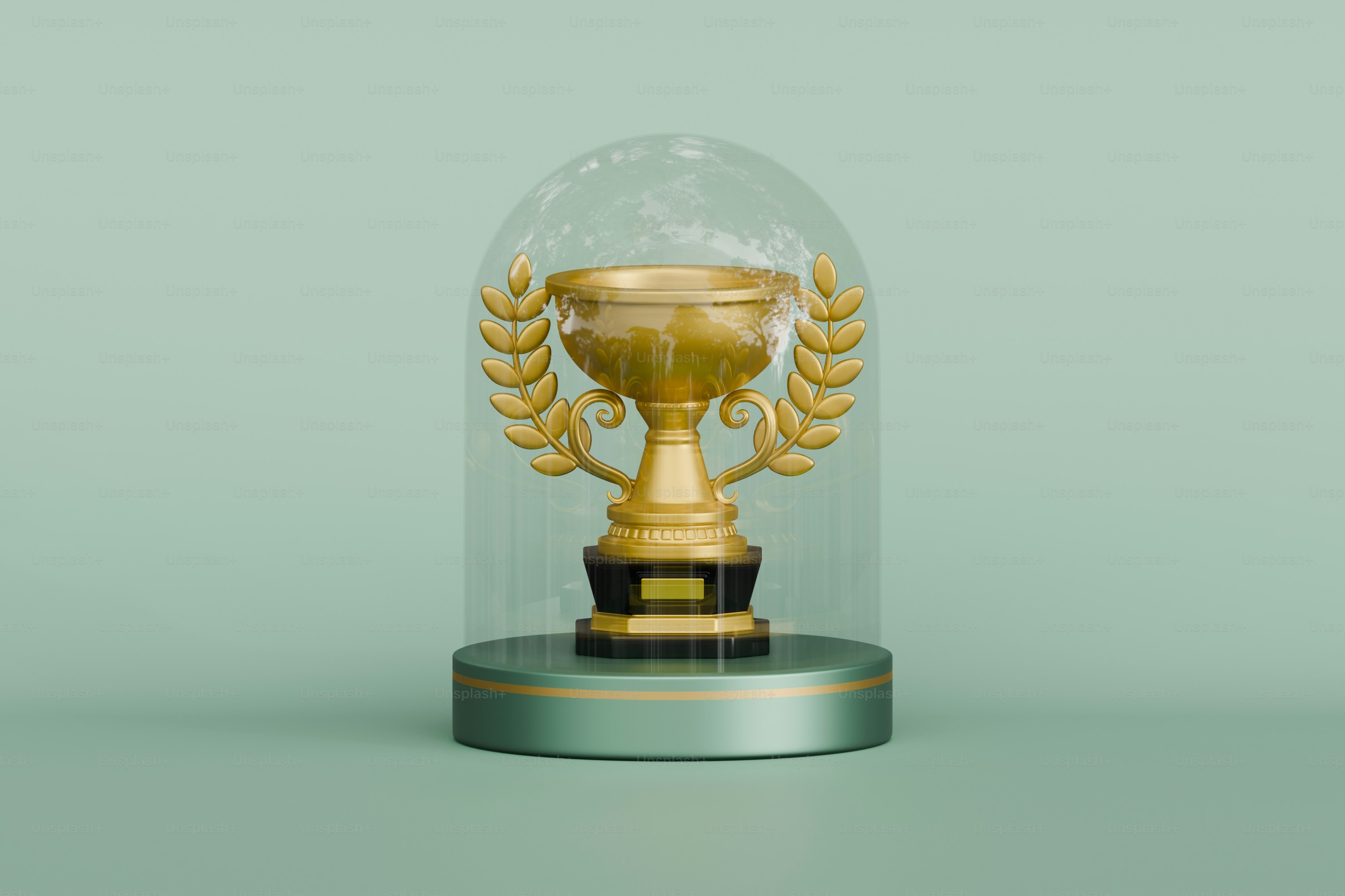 Gold Trophy with Glass Lid. 3D Render.