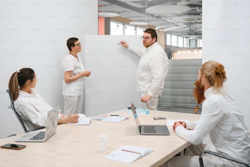 a group of people sitting around a conference table