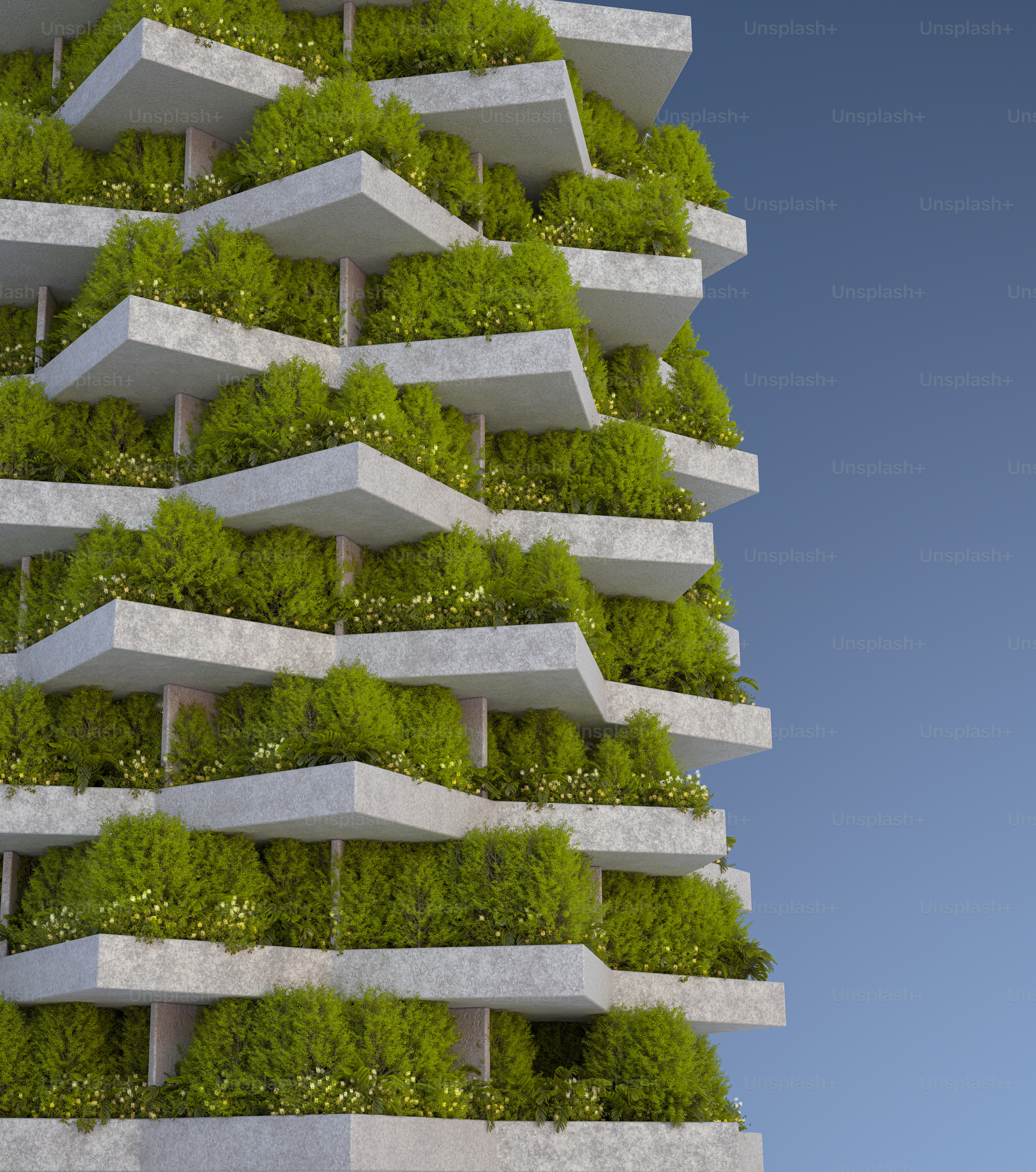 A very tall building with a lot of plants on top of it photo – Office ...
