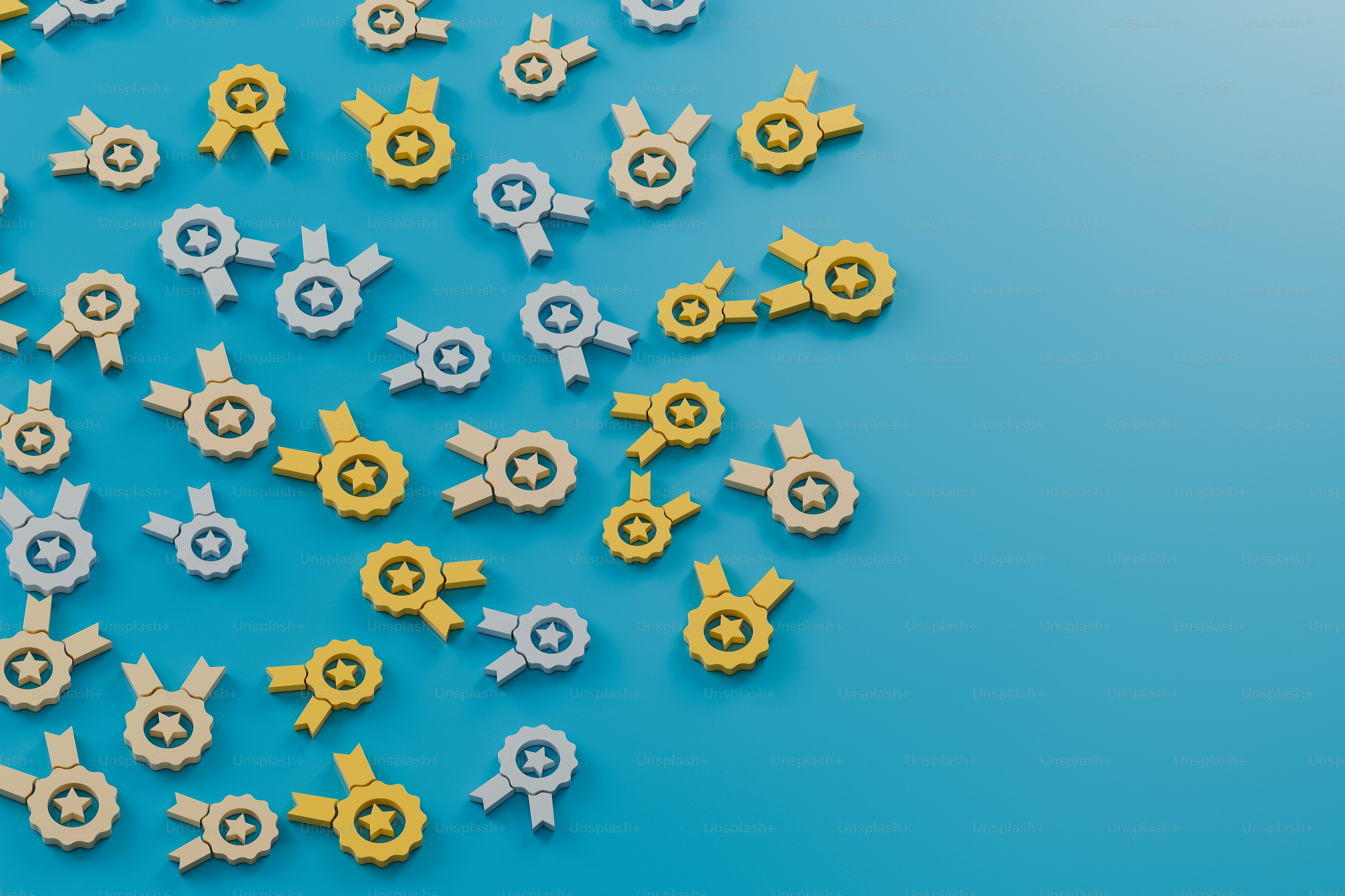 a bunch of small yellow and white gears