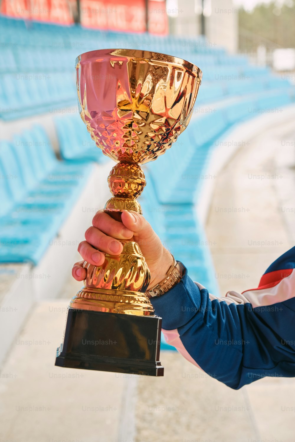 a person holding a trophy in their hand
