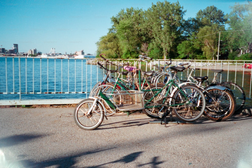 a group of bikes parked next to each other