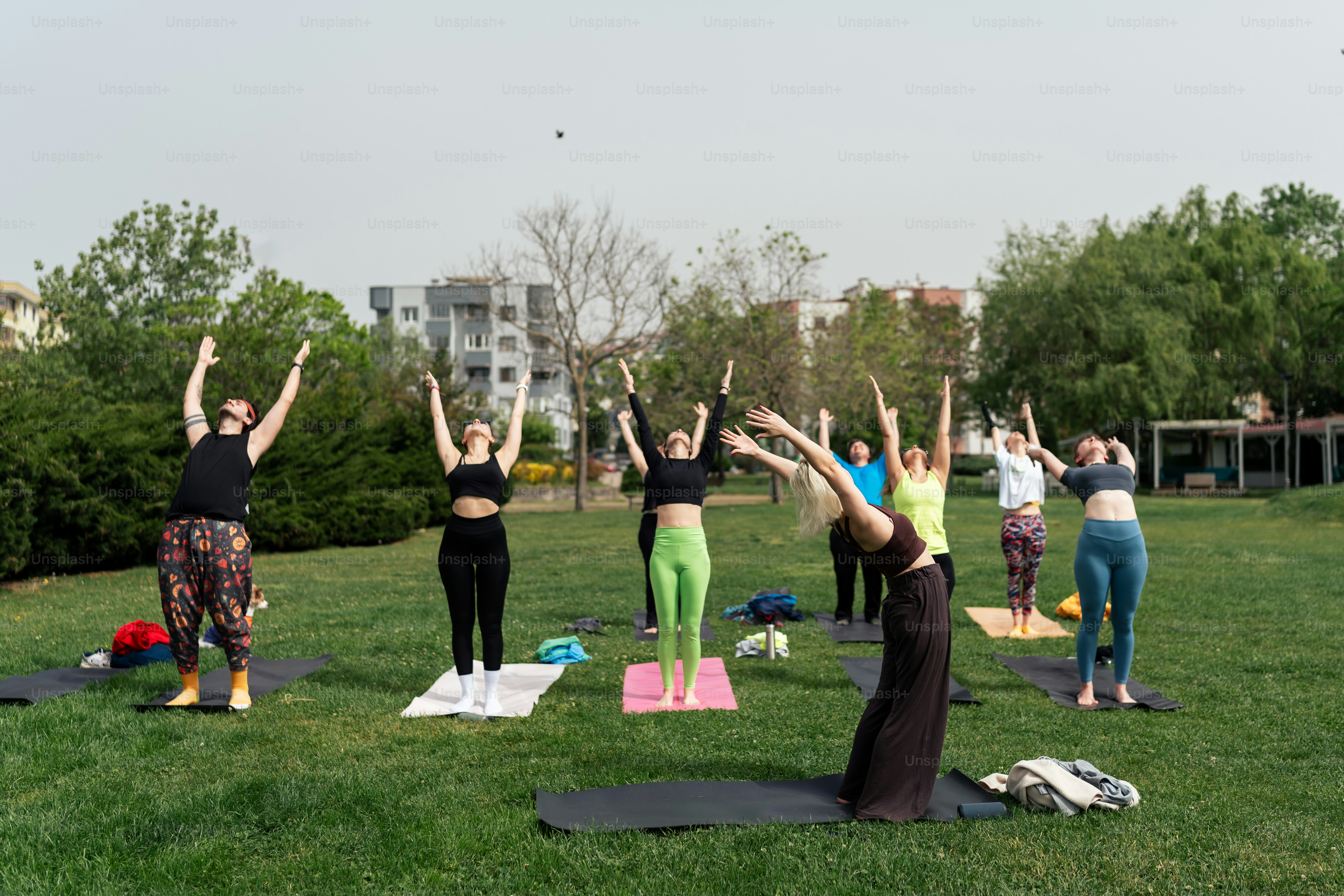 un groupe de personnes faisant du yoga dans un parc