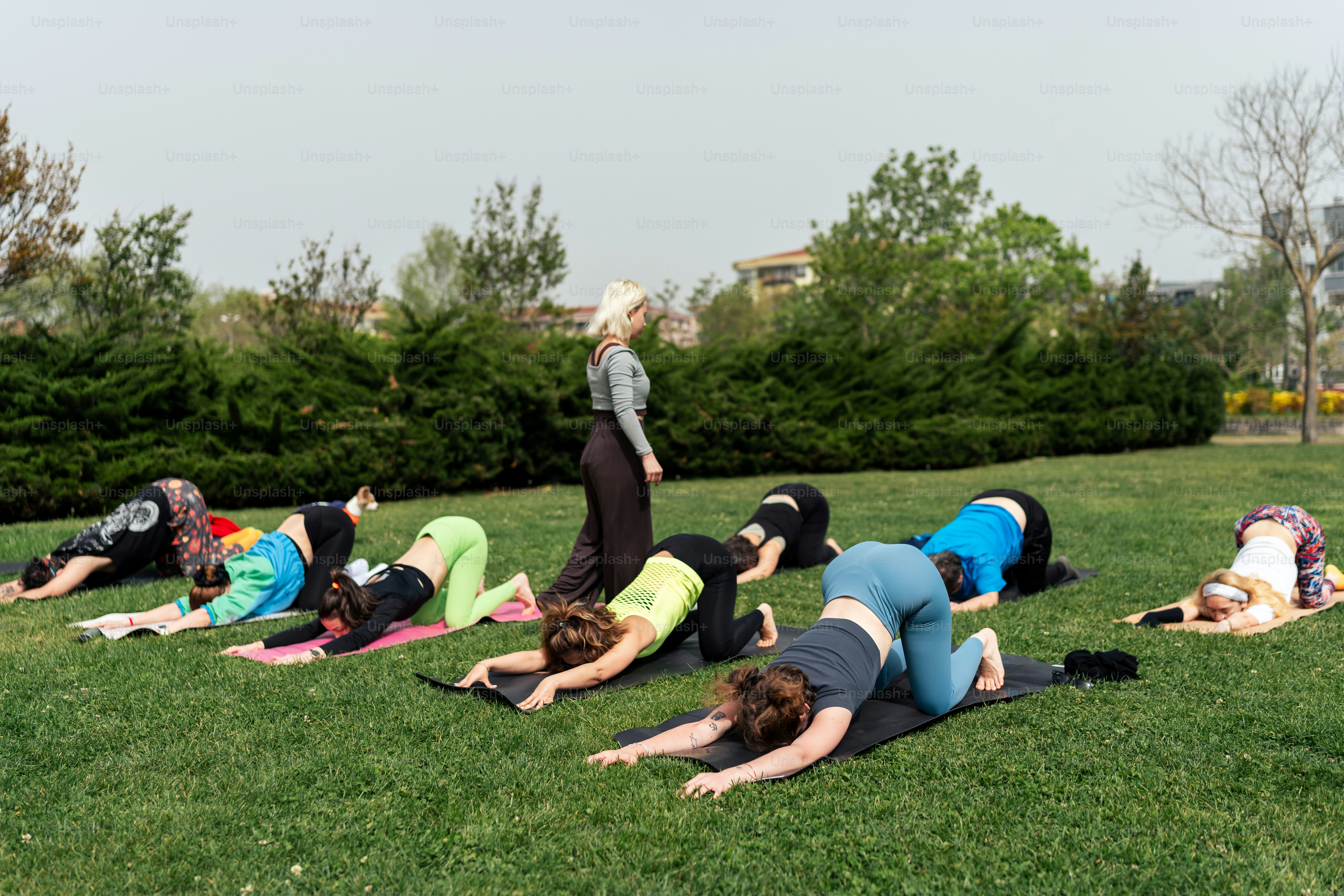un groupe de personnes faisant du yoga dans un parc