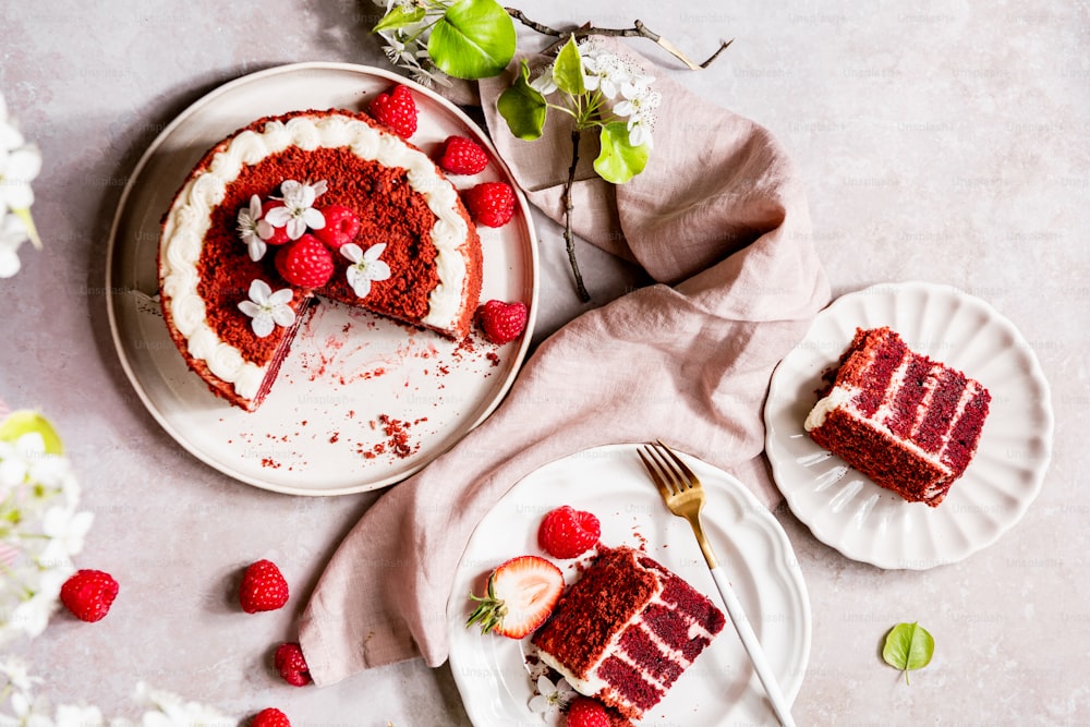 a piece of red velvet cake on a plate