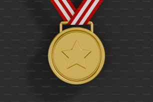 赤いリボンで囲まれた金メダル