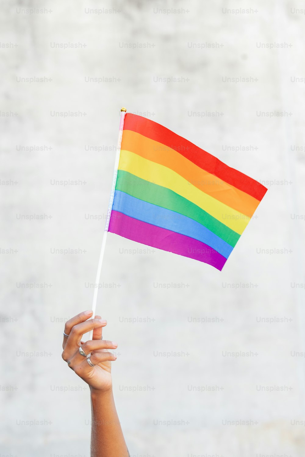 una persona che tiene in mano una bandiera arcobaleno