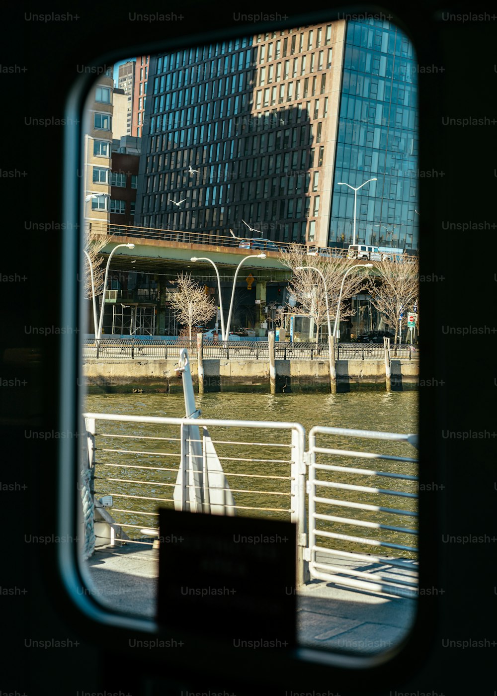 a view of a city from a train window