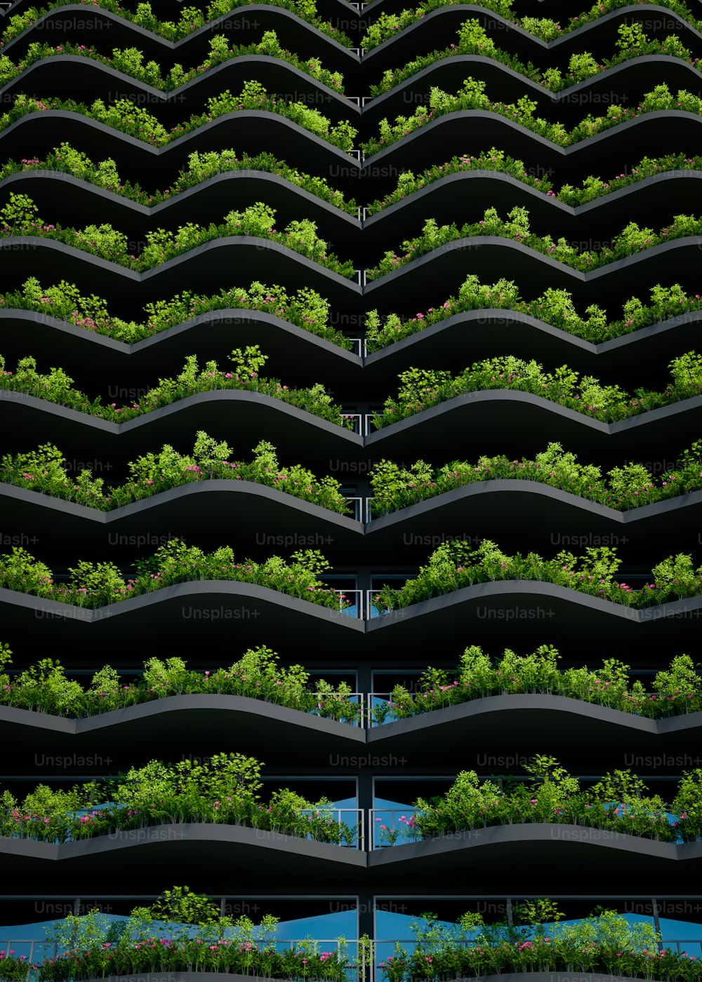 a very tall building filled with lots of green plants