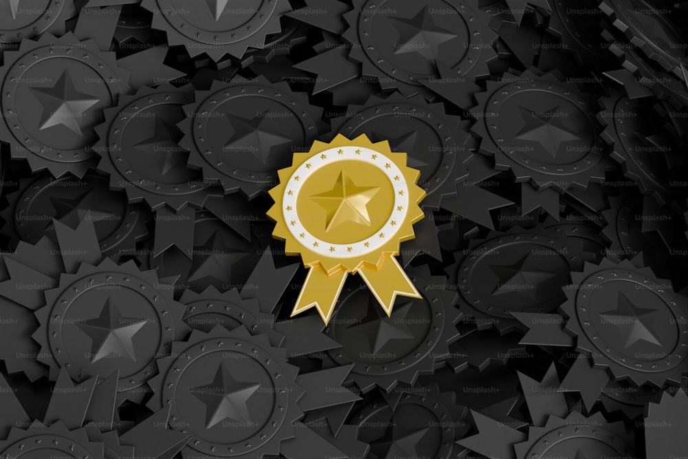Ein goldenes Award-Siegel, umgeben von schwarzen Sternen