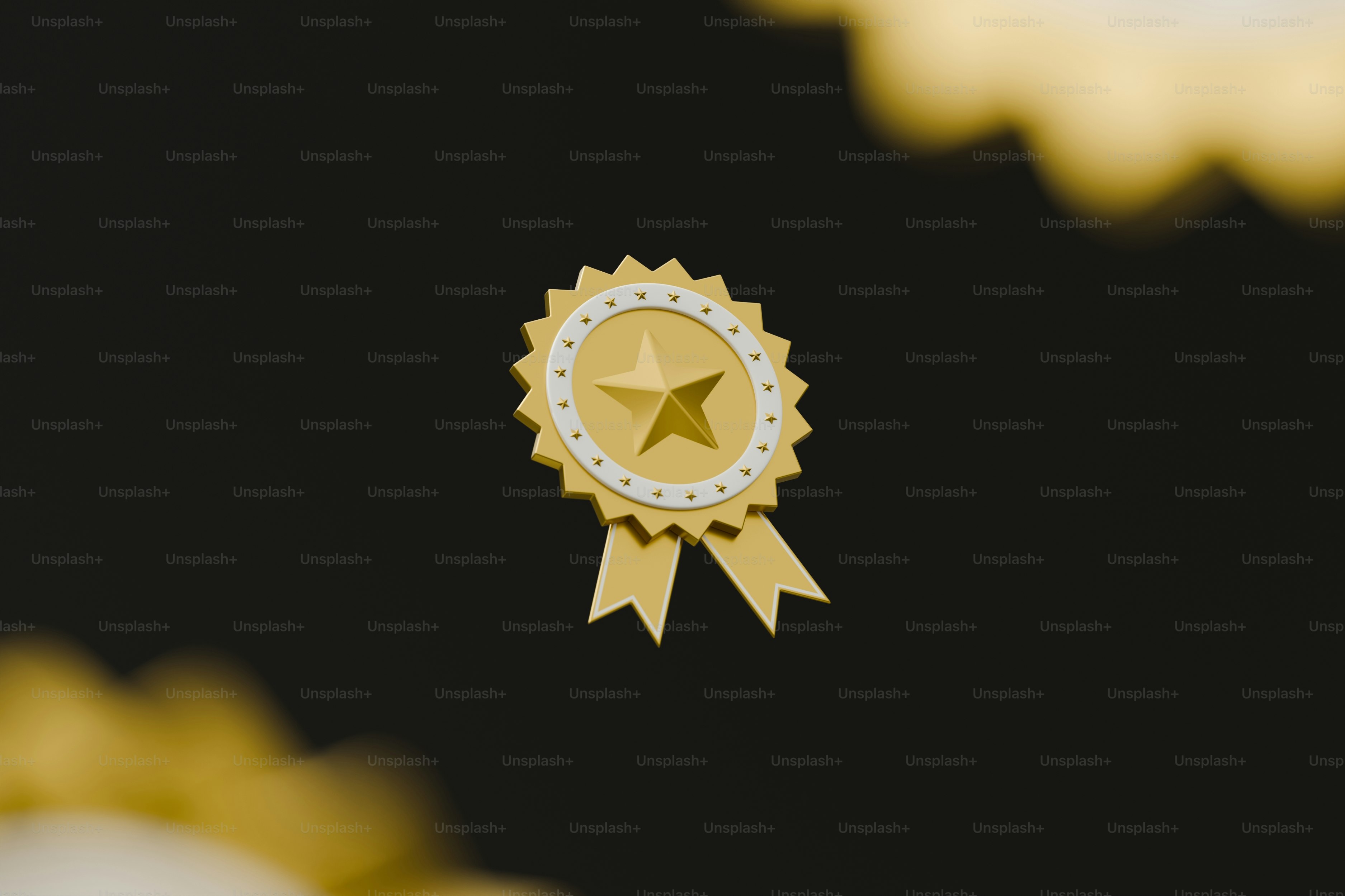 Gold Badge with Blurred Badges. 3D Render.