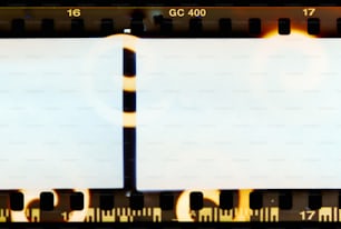 a film strip with two white squares on it