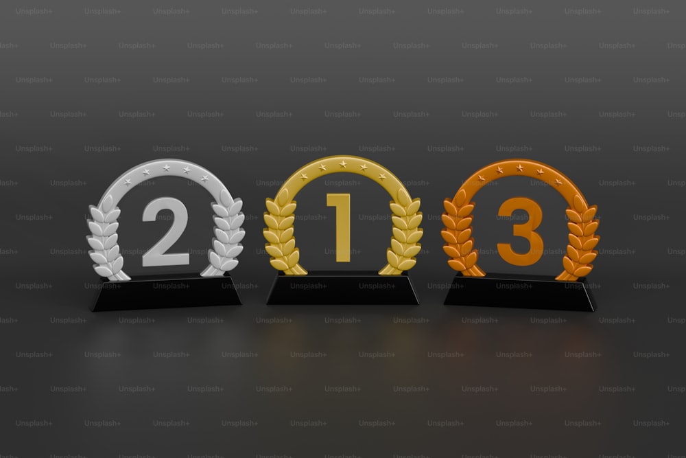 three awards are shown in three different colors