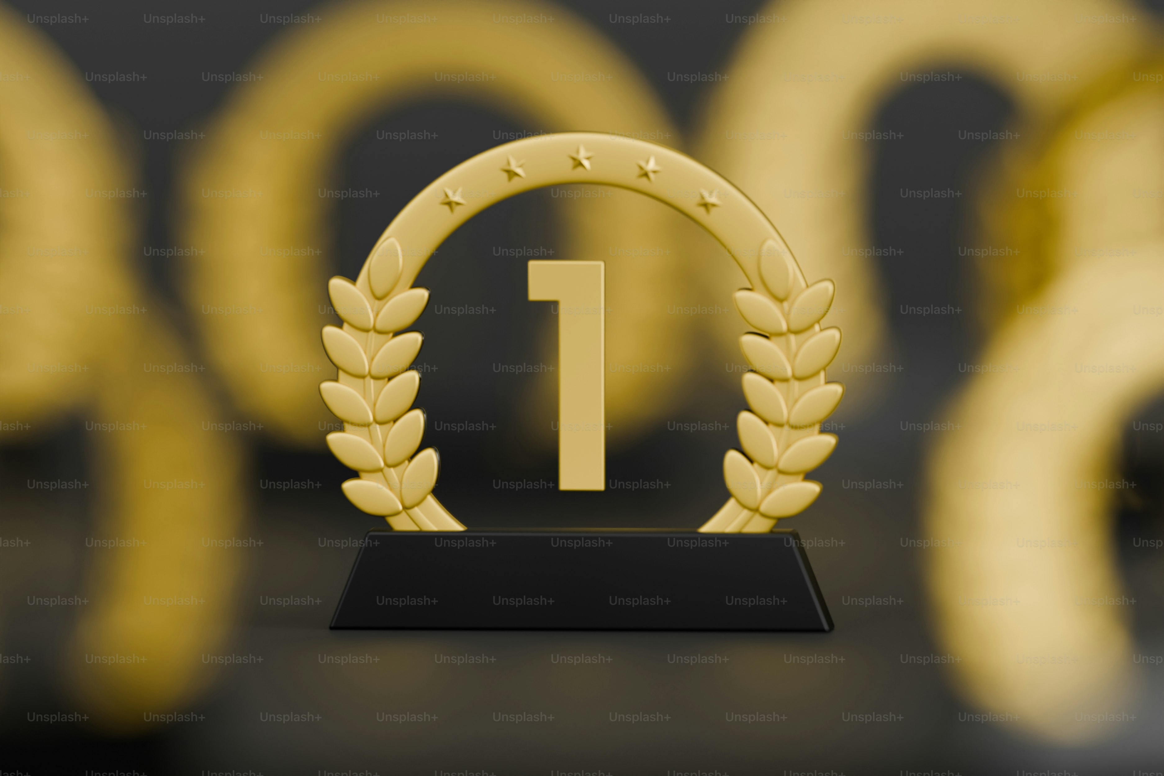 Gold Award with Blurred Awards. 3D Render.