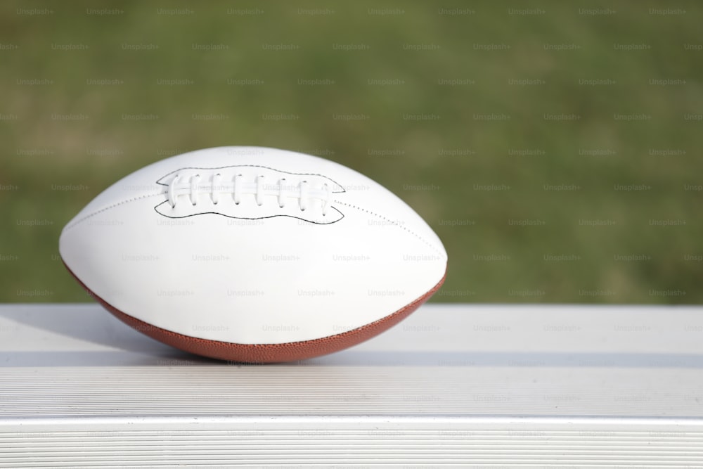 a close up of a football on a table