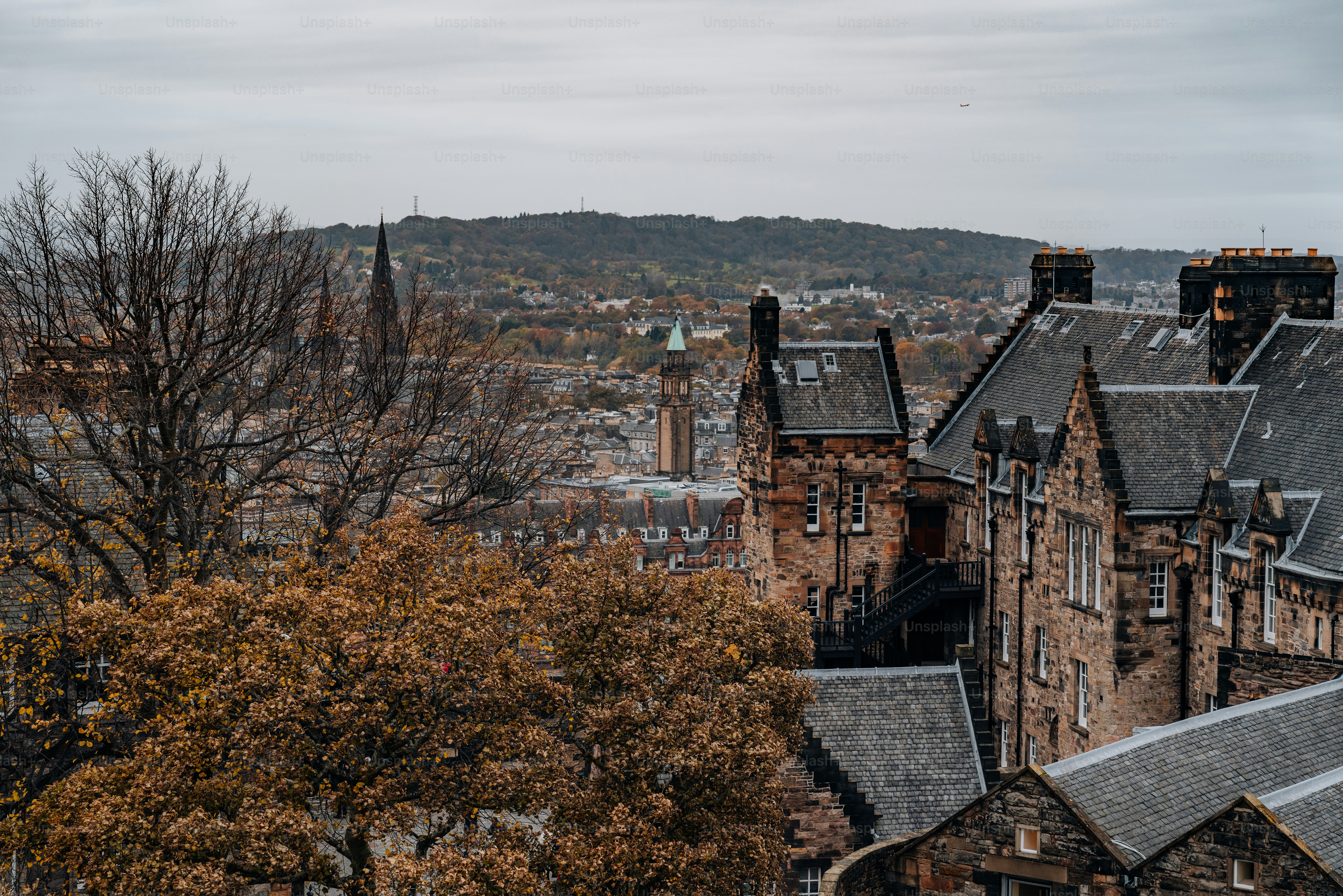 a view of a city with a clock tower