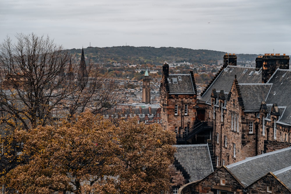 a view of a city with a clock tower