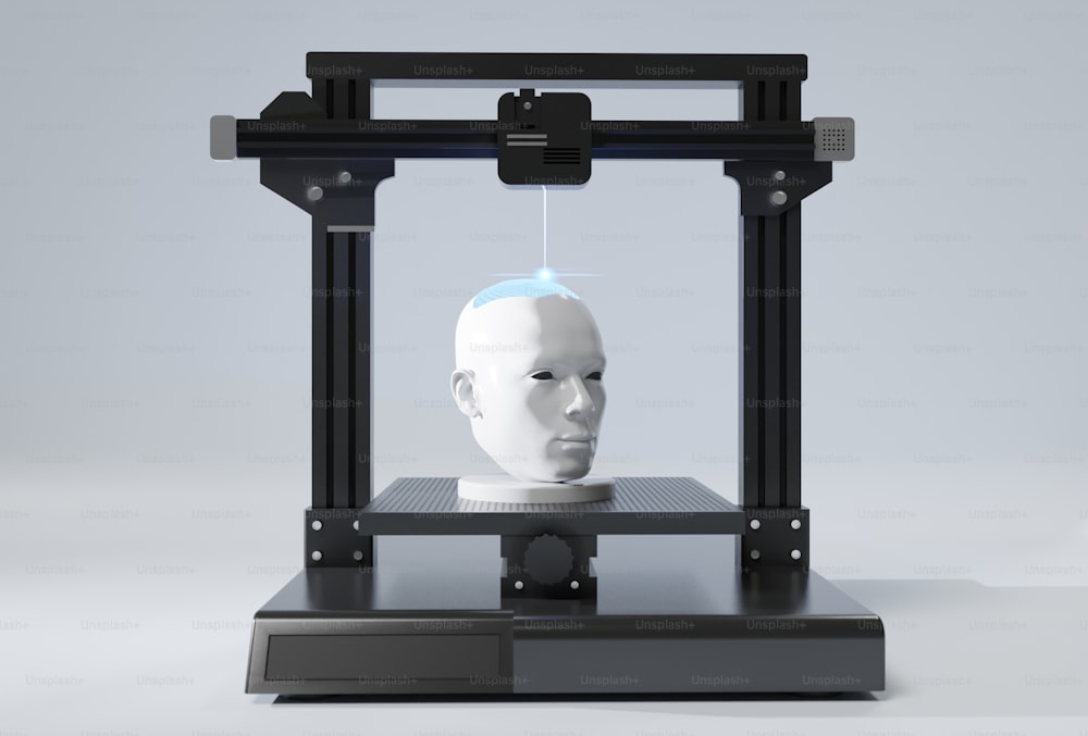 a white mannequin head in a black frame