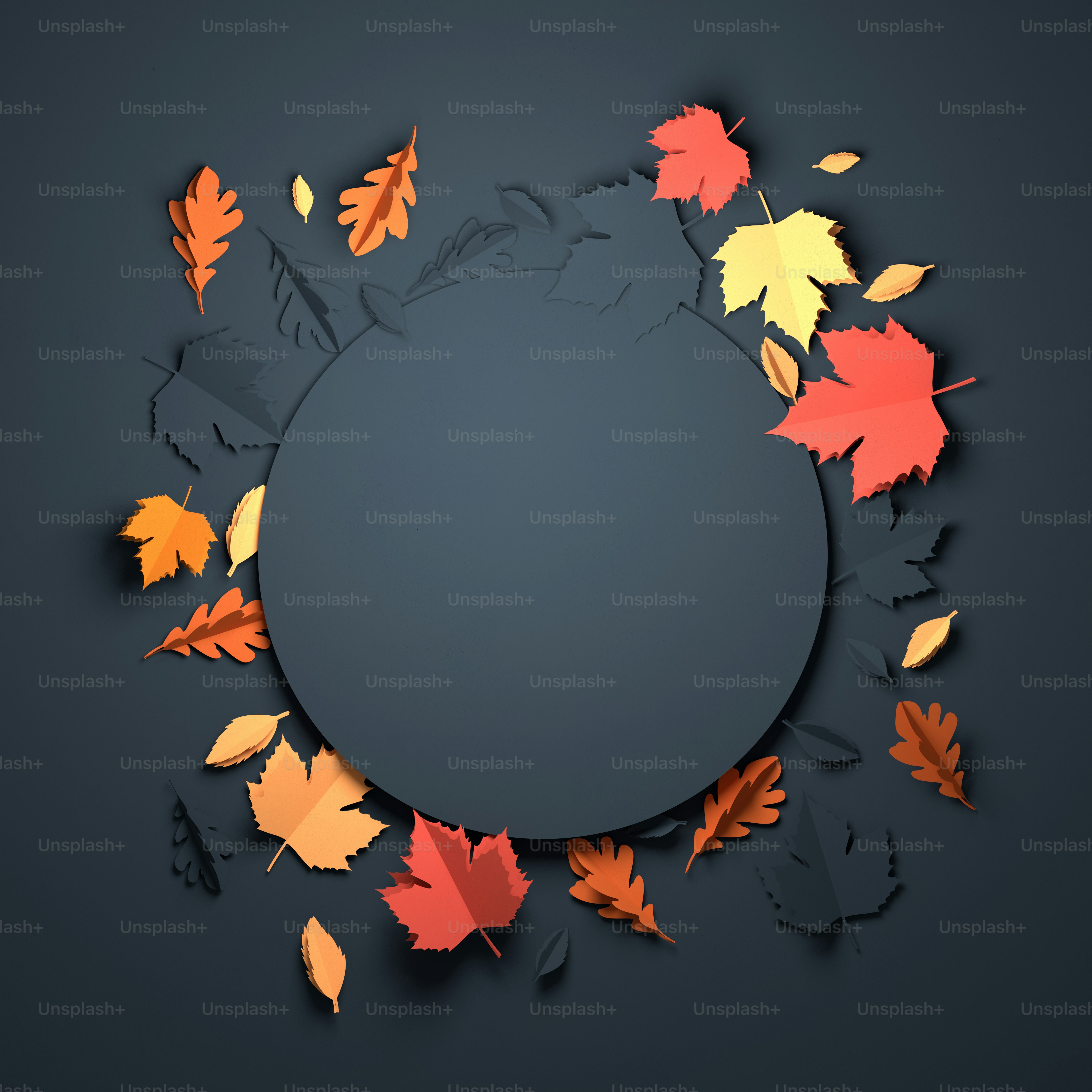 Folded Paper art origami. Seasonal autumn Leaves background. 3D illustration