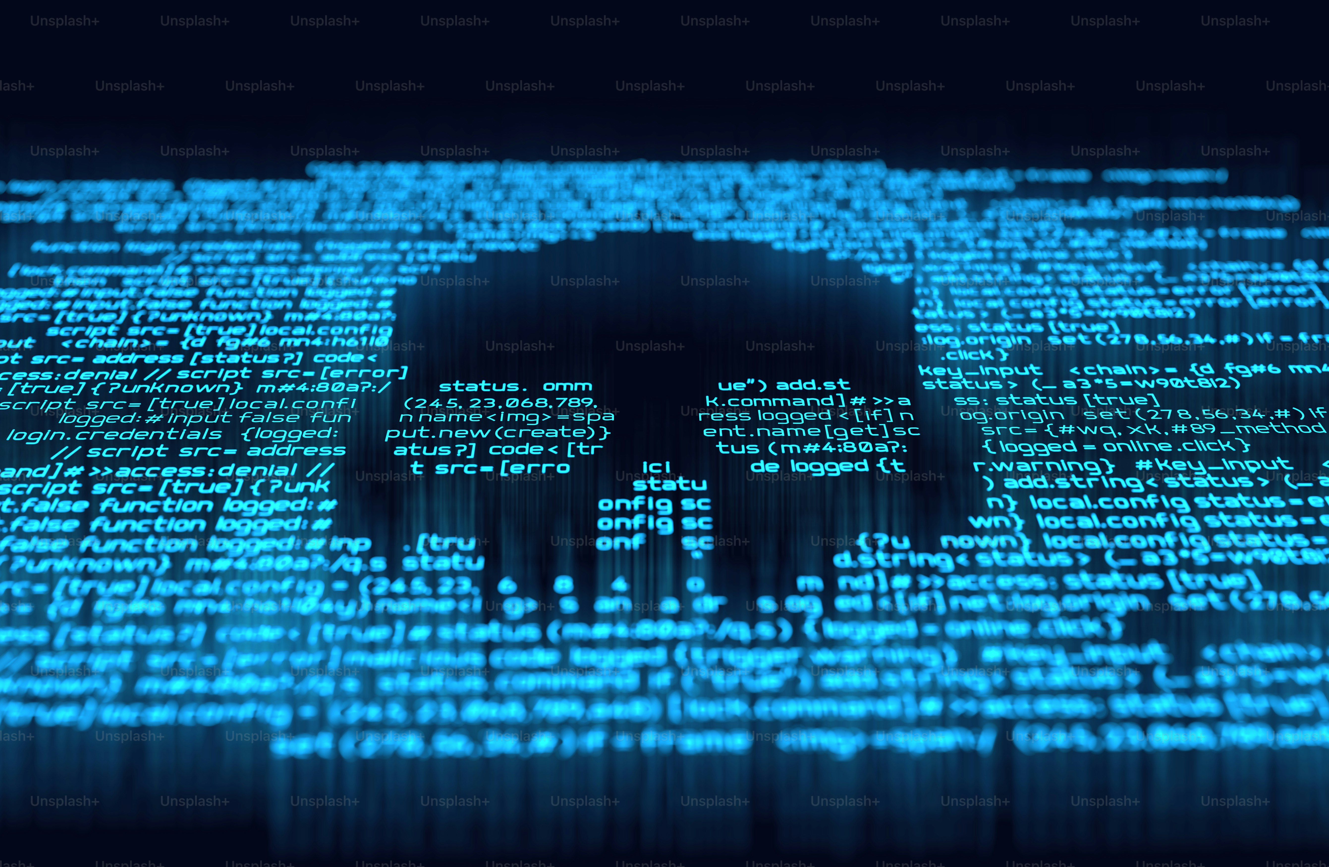 Malicious computer programming code in the shape of a skull. Online scam, hacking and digital crime background 3D illustration