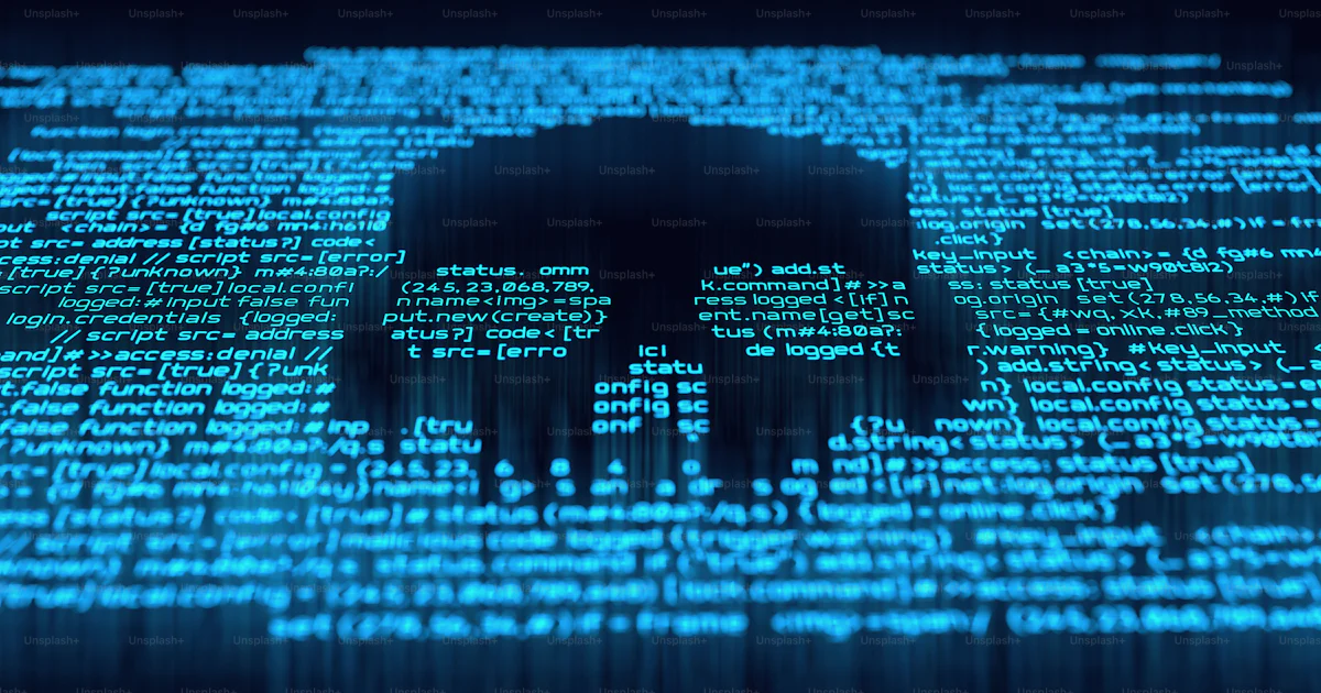 Malicious computer programming code in the shape of a skull. Online ...