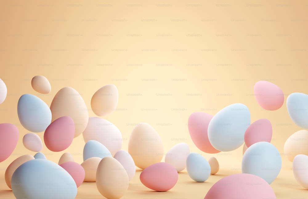 Falling pastel chocolate easter eggs background. 3D illustration.
