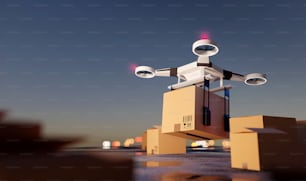 A delivery Drone with parcels ready to take off. Future Logistics 3D Illustration