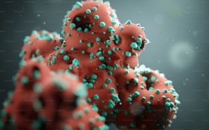 Coronavirus COVID-19 infecting living cels within the human body. Once the cells are infected the virus will use them to produce more copies of the virus. 3D illustration
