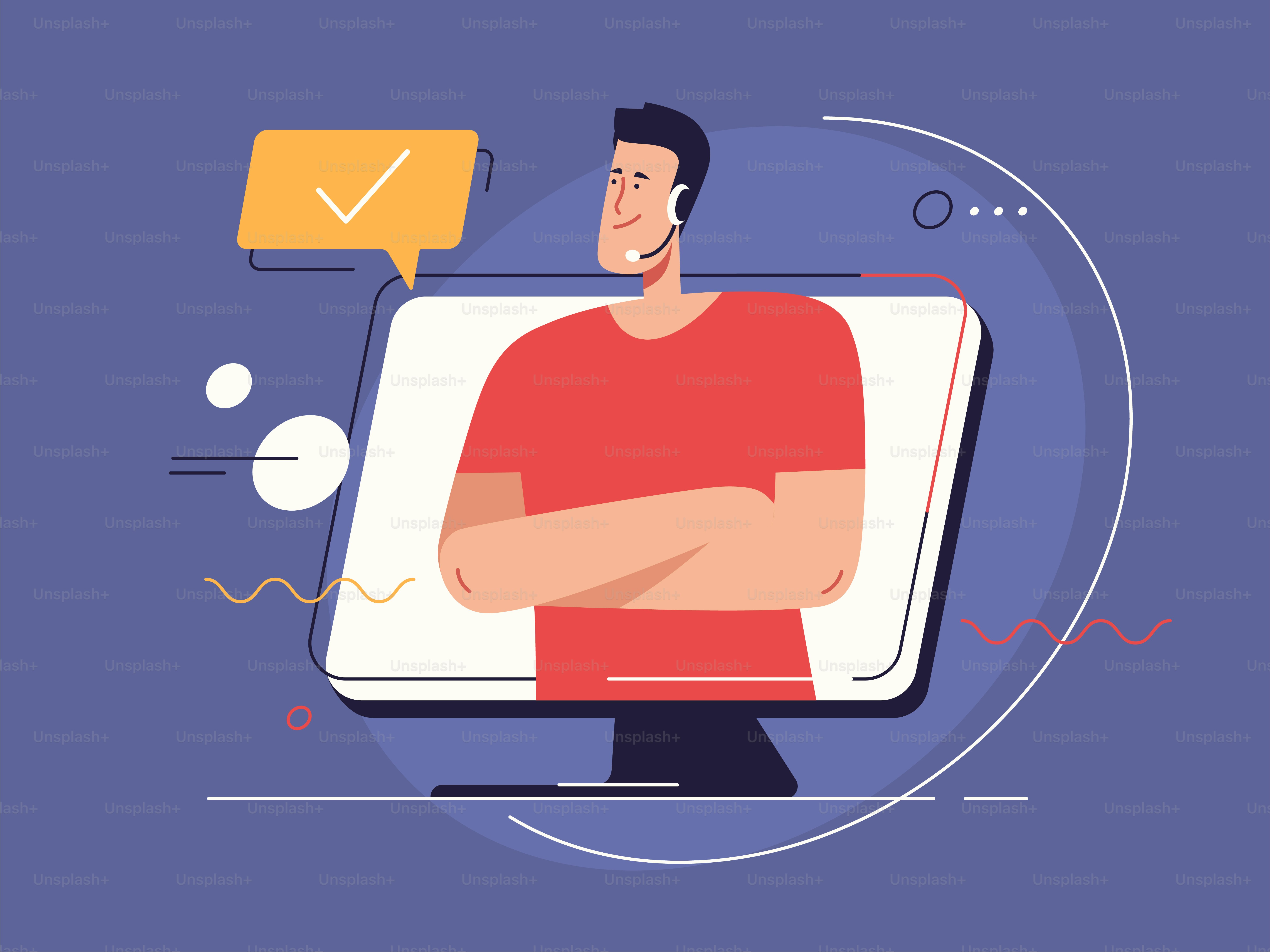 Vector illustration on the subject of online customer support service. Editable stroke.
