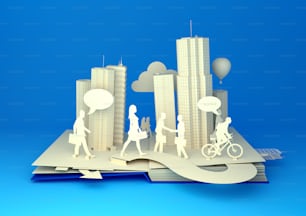 Pop-Up Book - City Lifestyle. Styled 3D pop-up book city with busy urban city people going about their business.