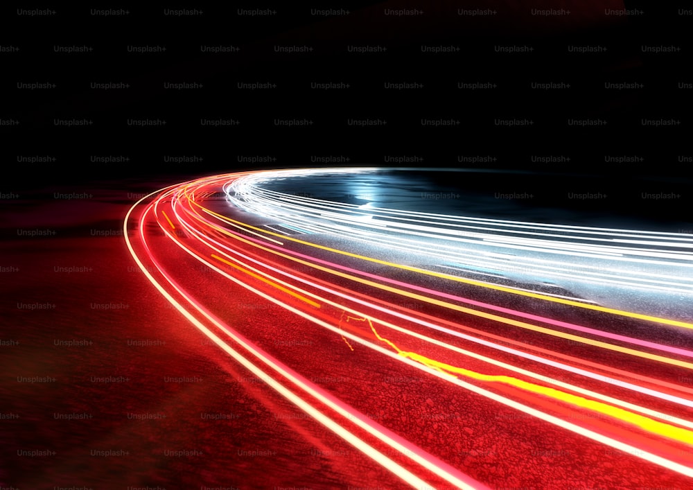 Curved car traffic light trails. 3D illustration