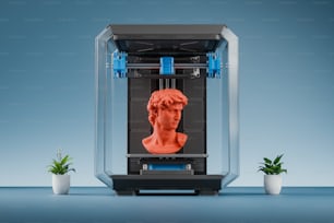남자의 흉상이 있는 3D 프린터