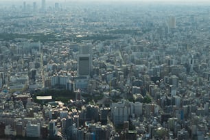 高層ビルが立ち並ぶ都市の航空写真