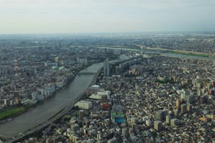 Luftaufnahme einer Stadt, durch die ein Fluss fließt