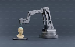 Ein Roboterarm hält einen menschlichen Kopf